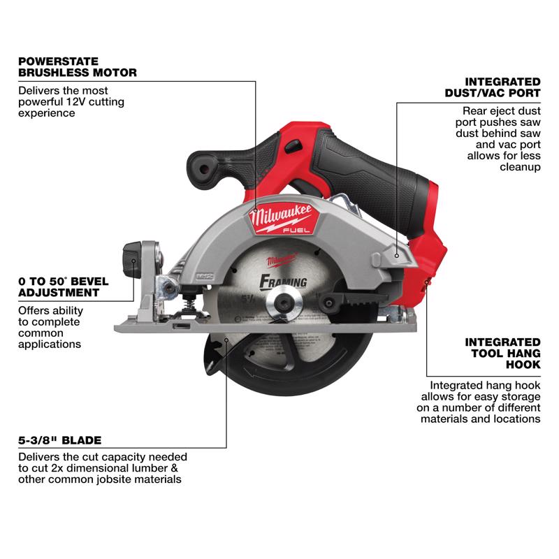 Milwaukee M12 Fuel 5-3/8 in. Cordless Brushless Circular Saw