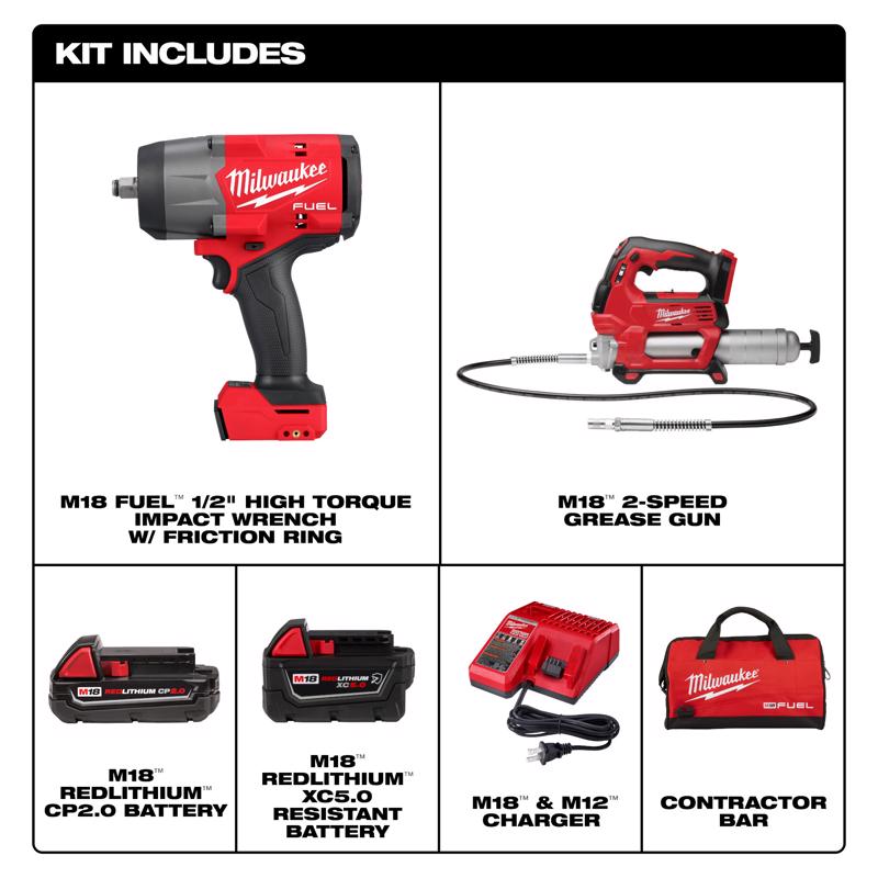 Milwaukee M18 FUEL 1/2 in. High Torque Impact Wrench and Grease Gun Kit (Battery & Charger)