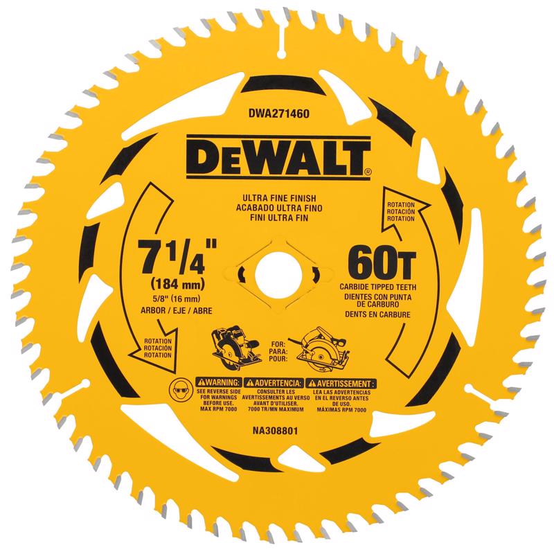 DeWalt 7-1/4 in. D X 5/8 in. Tungsten Carbide Tipped Circular Saw Blade 60 teeth 10 pk