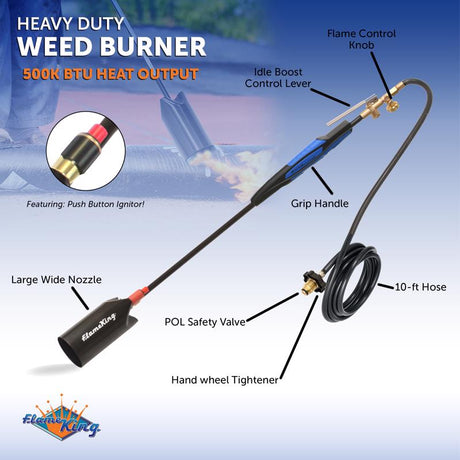 Flame King 500K BTU With Piezo Ignitor Weed Burner Weed Torch Kit 1 pc Propane
