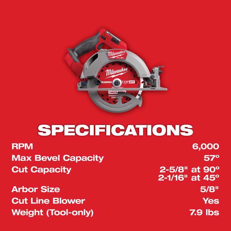 Milwaukee 7-1/4 in. Cordless Circular Saw Tool Only