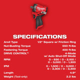 Milwaukee M12 1/2 in. Cordless Brushless Impact Wrench Tool Only