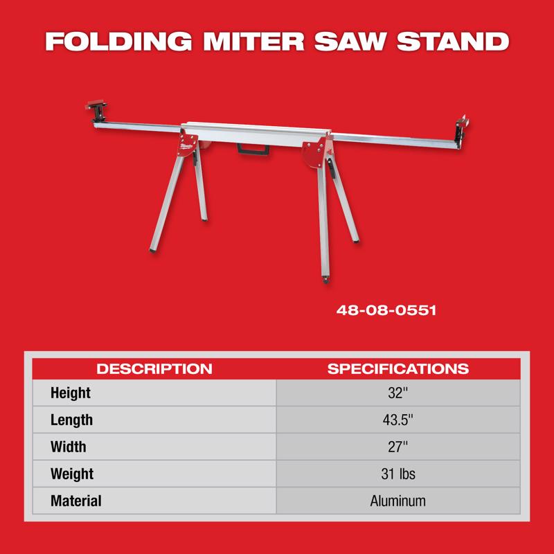 Milwaukee Aluminum 100 in. L X 32 in. H X 27 in. W Miter Saw Stand 500 lb 1 pc