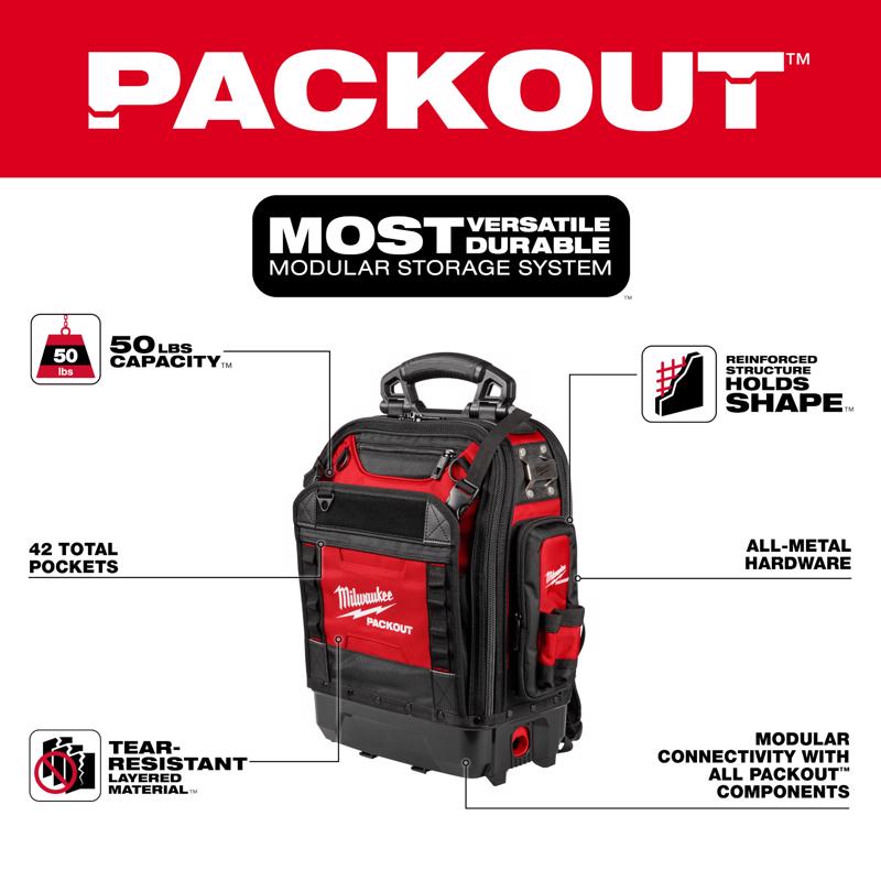 Milwaukee Packout 18 in. W X 20 in. H Ballistic Polyester Backpack 42 pocket Black/Red 1 pc
