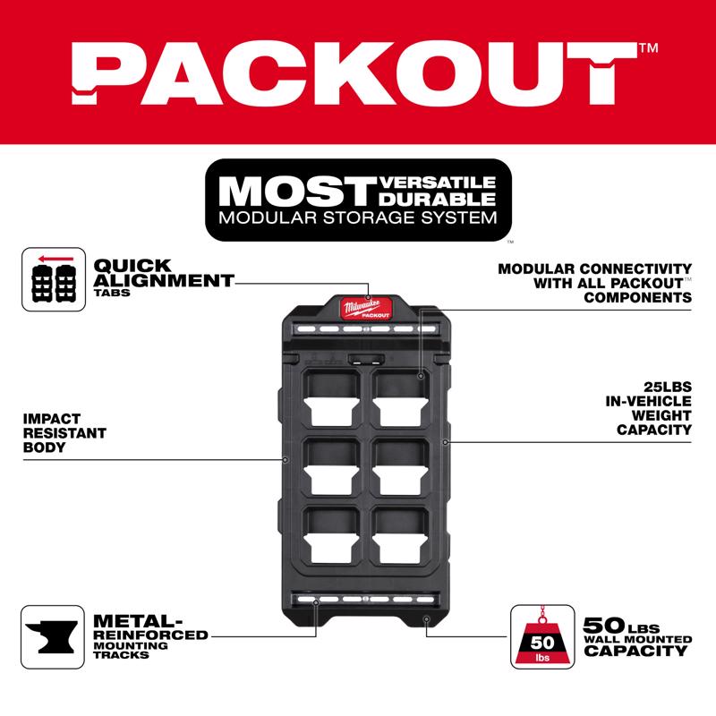 Milwaukee PACKOUT 10.25 in. W X 20 in. H Compact Wall Mounted Plate Polypropene 6 compartments Black