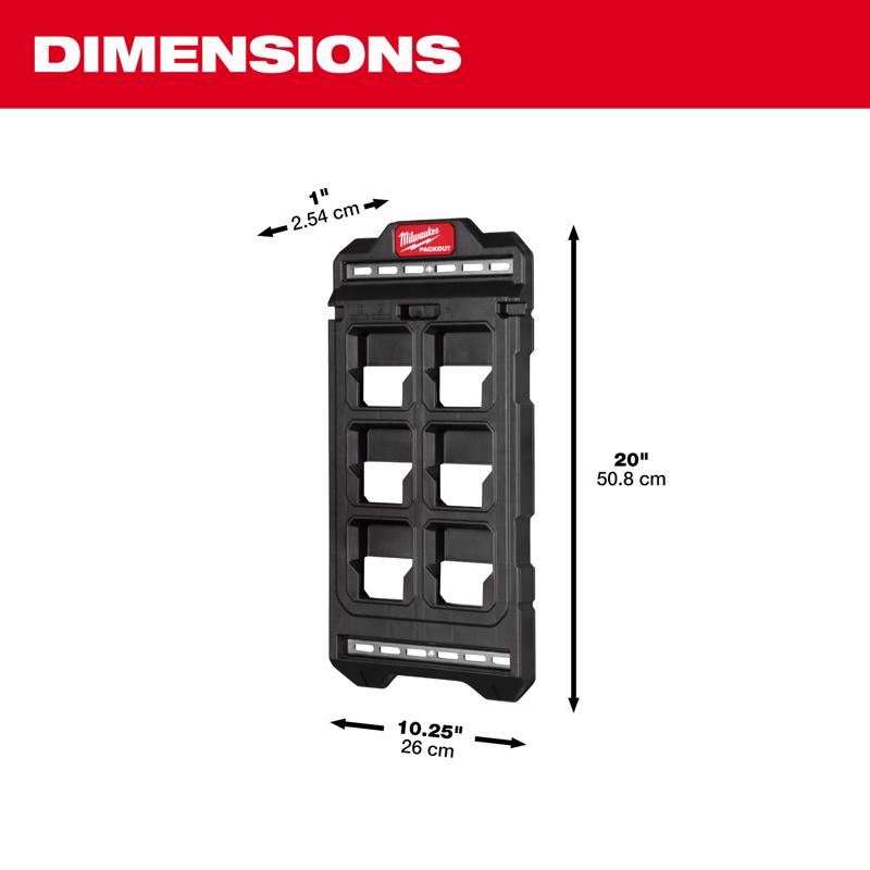 Milwaukee PACKOUT 10.25 in. W X 20 in. H Compact Wall Mounted Plate Polypropene 6 compartments Black