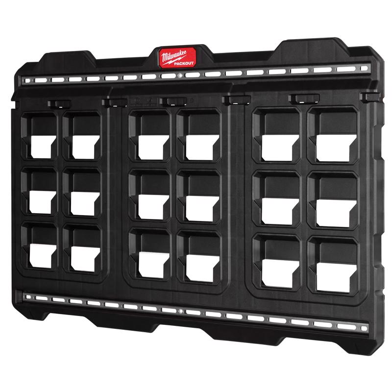 Milwaukee PACKOUT 30.75 in. W X 20 in. H Large Wall Mounted Plate Polypropylene 18 compartments Blac