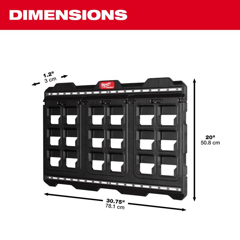 Milwaukee PACKOUT 30.75 in. W X 20 in. H Large Wall Mounted Plate Polypropylene 18 compartments Blac