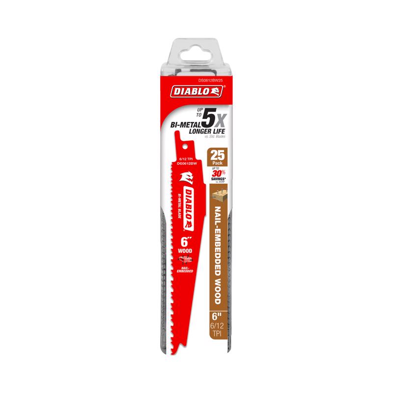 Diablo 6 in. Bi-Metal Nail Embedded Wood Reciprocating Saw Blade 6/12 TPI 25 pk