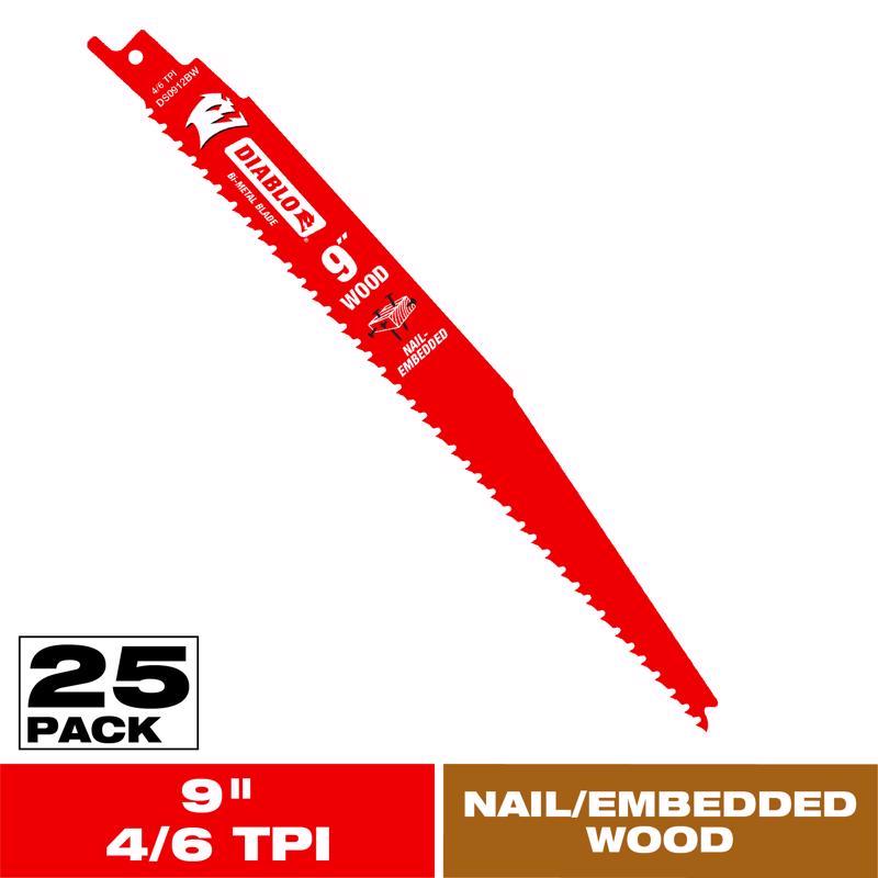 Diablo 9 in. Bi-Metal Nail Embedded Wood Reciprocating Saw Blade 4/6 TPI 25 pk