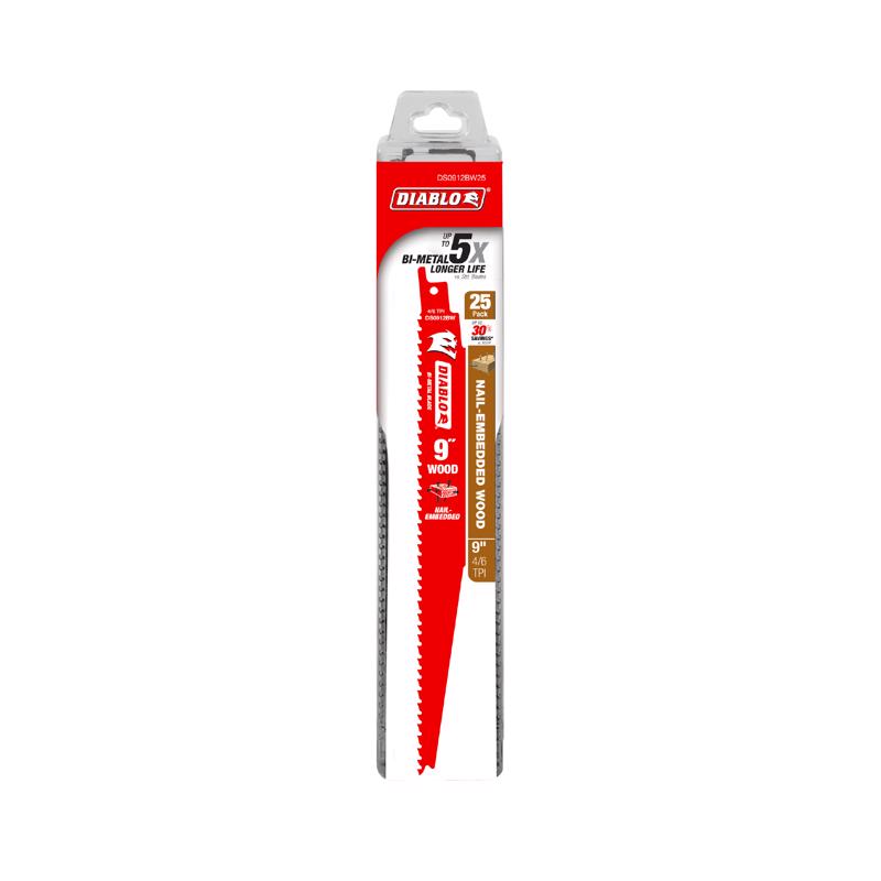 Diablo 9 in. Bi-Metal Nail Embedded Wood Reciprocating Saw Blade 4/6 TPI 25 pk