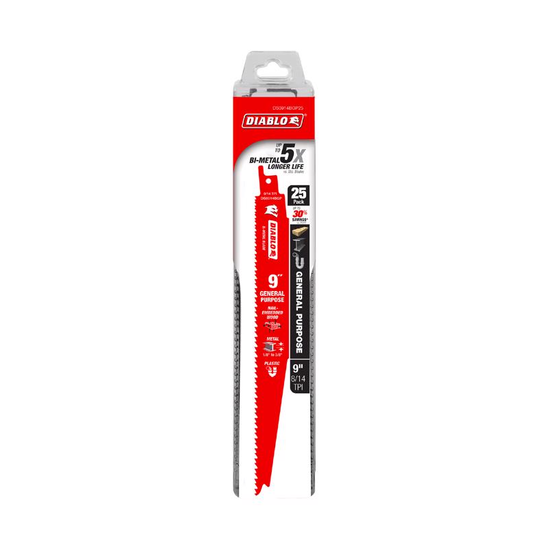 Diablo 9 in. Bi-Metal General Purpose Reciprocating Saw Blade 8/14 TPI 25 pk