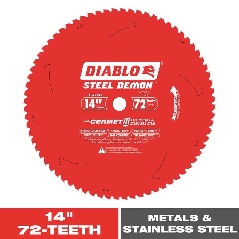Diablo Steel Demon 14 in. D X 1 in. Medium Metal Cermet Circular Saw Blade 72 teeth 1 pk