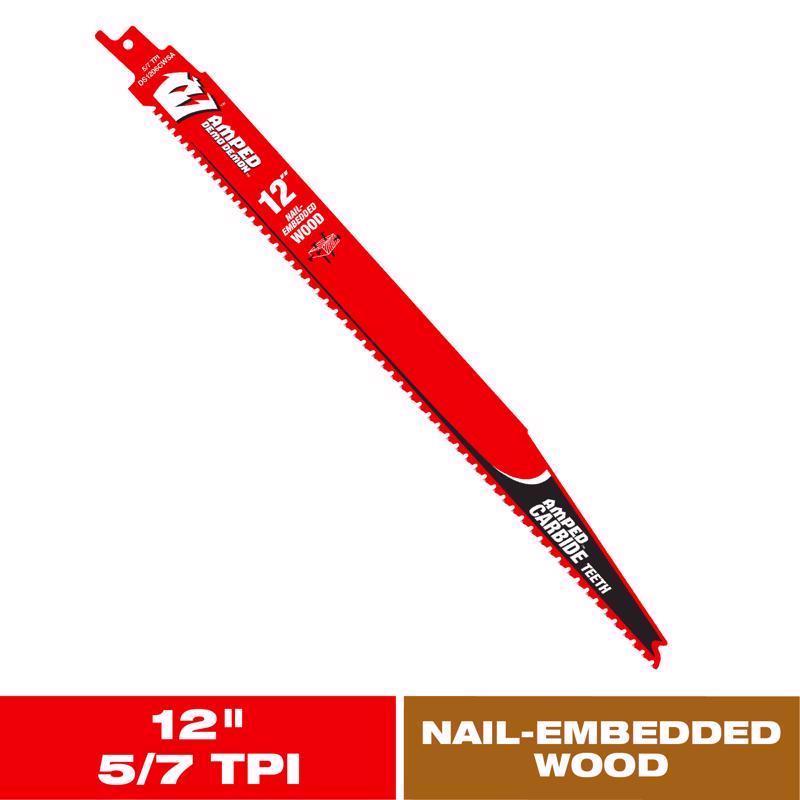 Diablo Amped 12 in. Carbide Tipped Reciprocating Saw Blade 5/7 TPI 1 pk