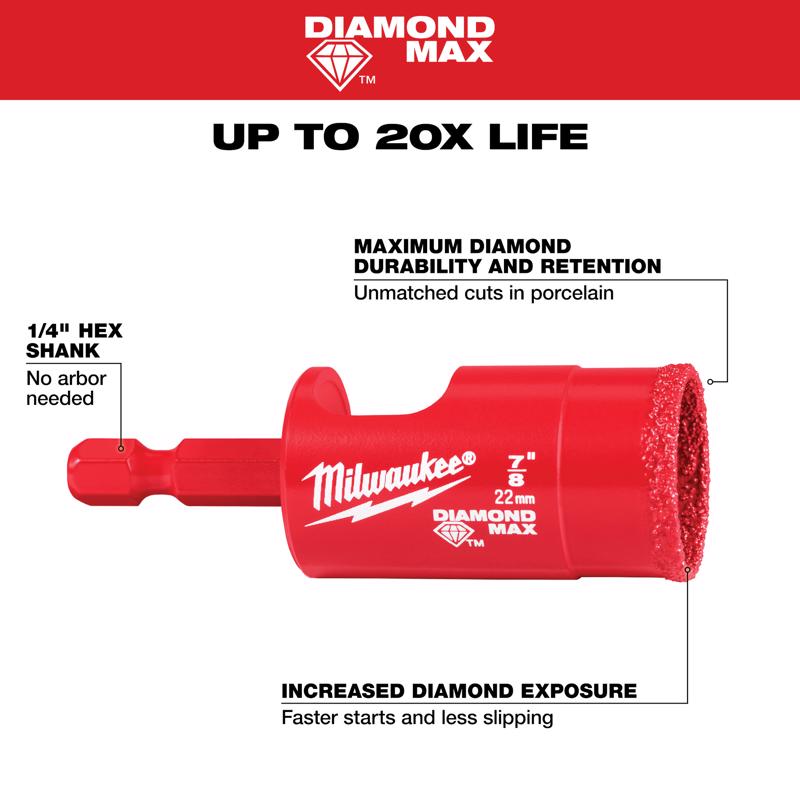 Milwaukee Diamond Max 7/8 in. Diamond Hole Saw 1 pk