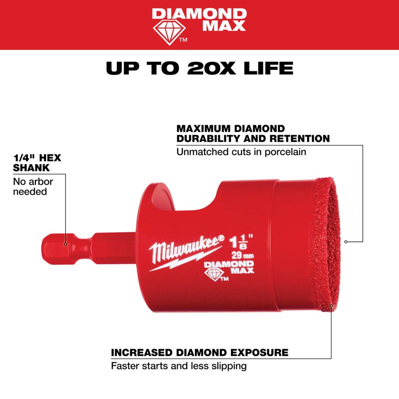 Milwaukee Diamond Max 1-1/8 in. Diamond Hole Saw 1 pk