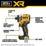 DeWalt 20V MAX XR 1/4 in. Cordless Brushless 3-Speed Impact Driver Kit (Battery & Charger)