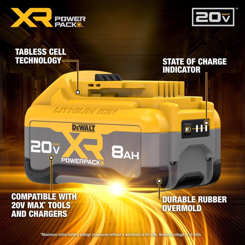 DeWalt 20V MAX XR Powerpack DCB2108 8 Ah Lithium-Ion Battery 1 pc