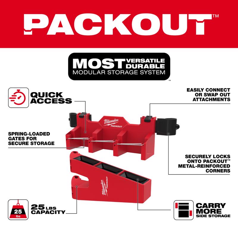 Milwaukee PACKOUT Tool Box Attachment Long Tool Holder Tool Rack Black/Red