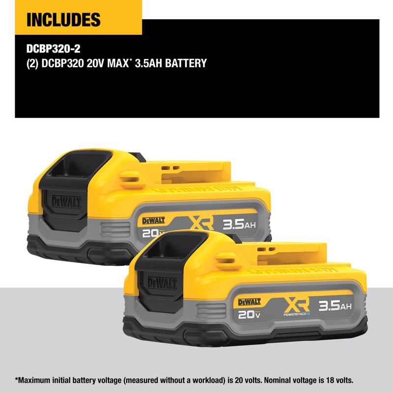 DeWalt 20V MAX XR POWERSTACK DCBP320-2 3.5 Ah Lithium-Ion Battery Pack 2 pc