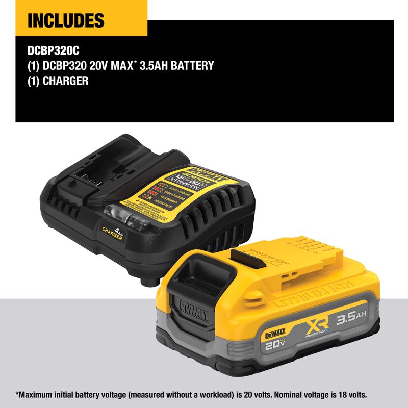 DeWalt 20V MAX XR POWERSTACK DCBP320C 3.5 Ah Lithium-Ion Battery and Charger Starter Kit 2 pc