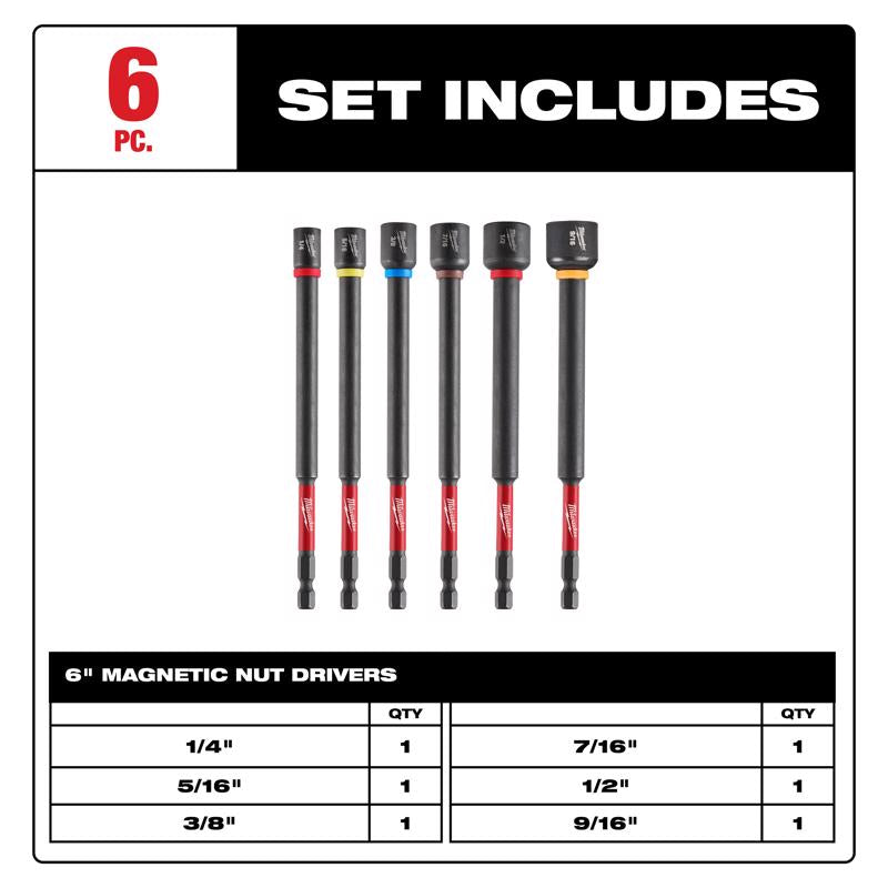 Milwaukee 1.37 in. L Steel Magnetic Nut Setter Set 6 pc