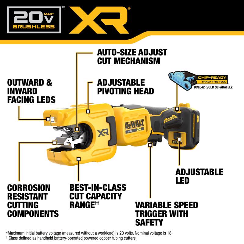 DeWalt 20V MAX XR 1-1/4 in. Copper Tubing Cutter Black/Yellow 1 pc