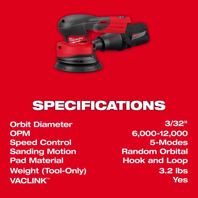 Milwaukee Tool 18V M18 Fuel Cordless Random Orbit Sander Tool Only
