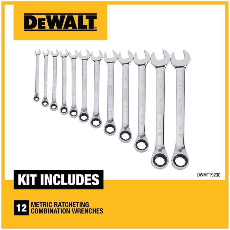 DeWalt Metric Ratcheting Combination Wrench Set 12 pc