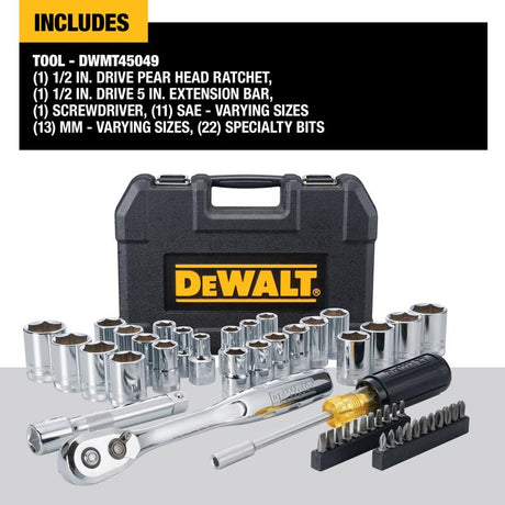 DeWalt 1/2 in. drive Metric/SAE Mechanic's Tool Set 49 pc