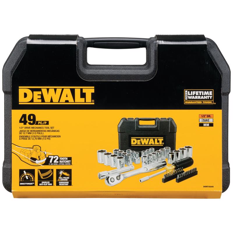 DeWalt 1/2 in. drive Metric/SAE Mechanic's Tool Set 49 pc