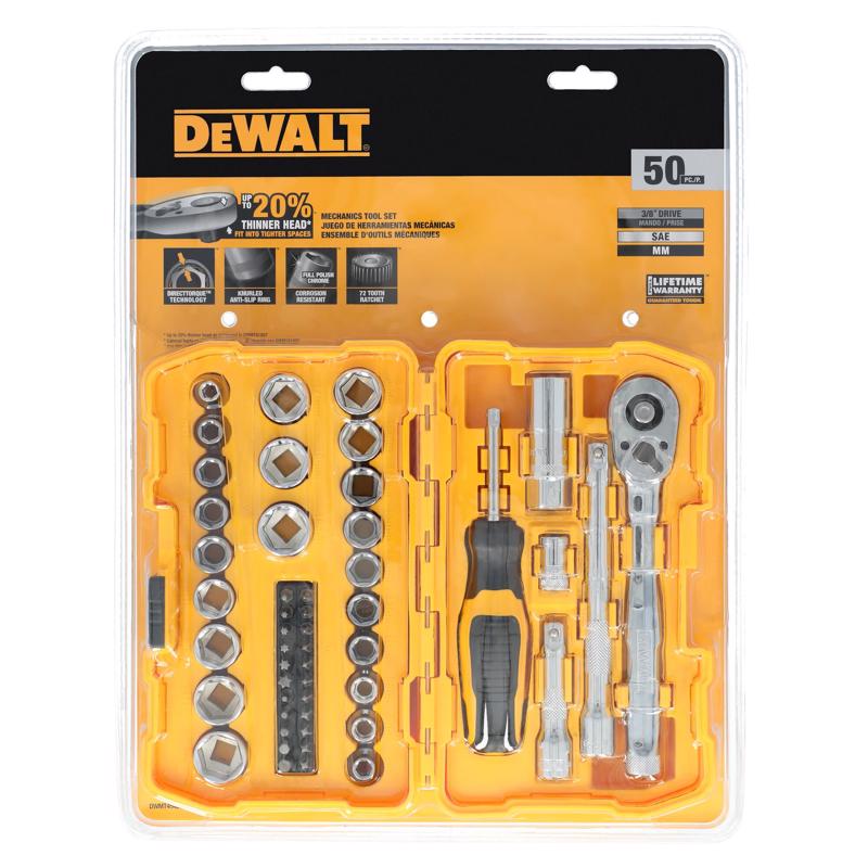 DeWalt 3/8 in. drive Metric/SAE Mechanic's Tool Set 50 pc