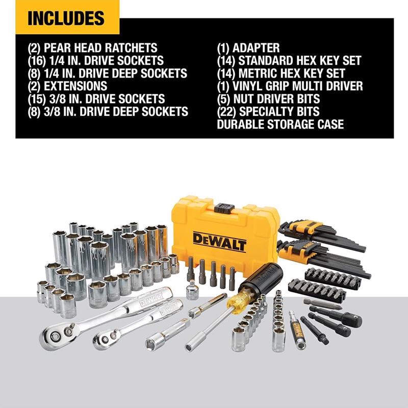 DeWalt 1/4 and 3/8 in. drive Metric/SAE Mechanic's Tool Set 108 pc
