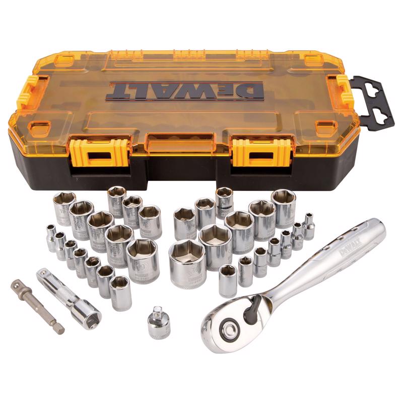 DeWalt 1/4 and 3/8 in. drive Metric/SAE 6 Point Socket Set 34 pc