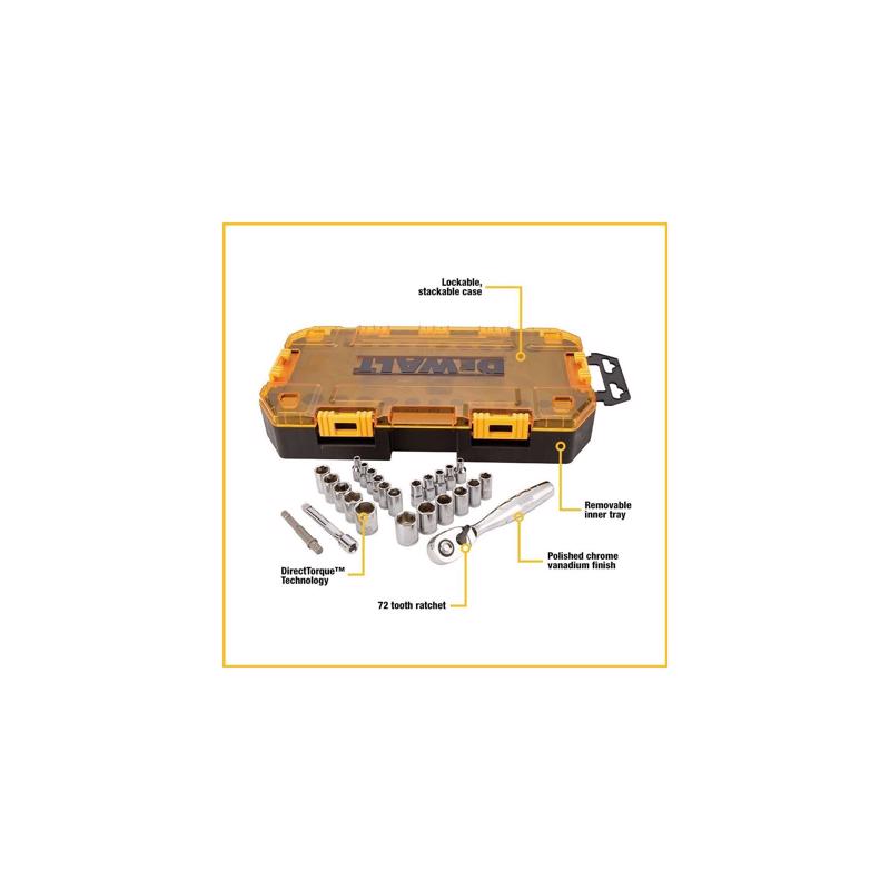 DeWalt 1/4 in. drive Metric/SAE 6 Point Socket Set 25 pc