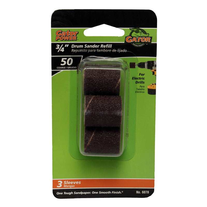 Gator 3/4 in. D X 3/4 in. L Aluminum Oxide Abrasive Sleeve Refill 50 Grit Coarse 3 pc