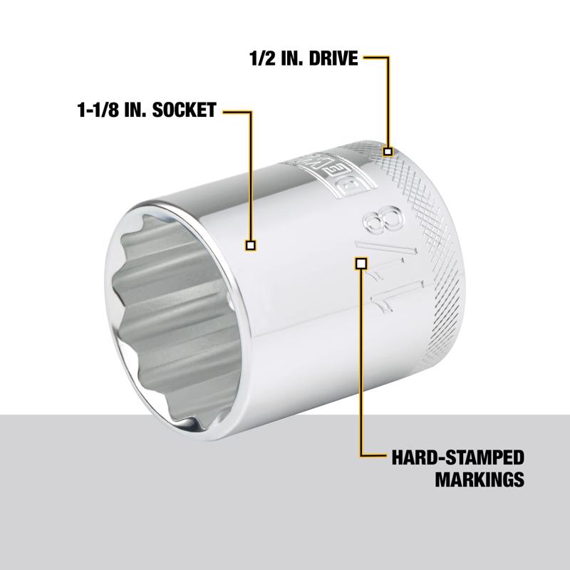 DeWalt 1-1/8 in. X 1/2 in. drive SAE 12 Point Socket 1 pc