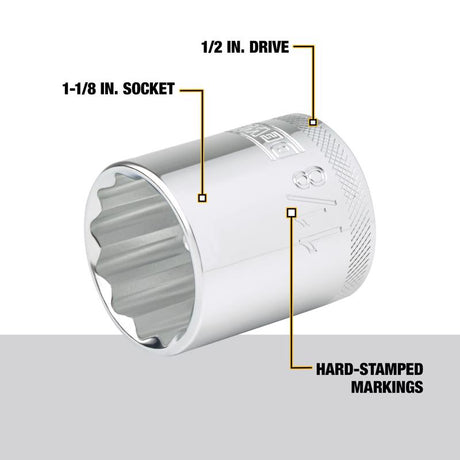 DeWalt 1-1/8 in. X 1/2 in. drive SAE 12 Point Socket 1 pc