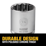 DeWalt 1-1/4 in. X 1/2 in. drive SAE 12 Point Socket 1 pc