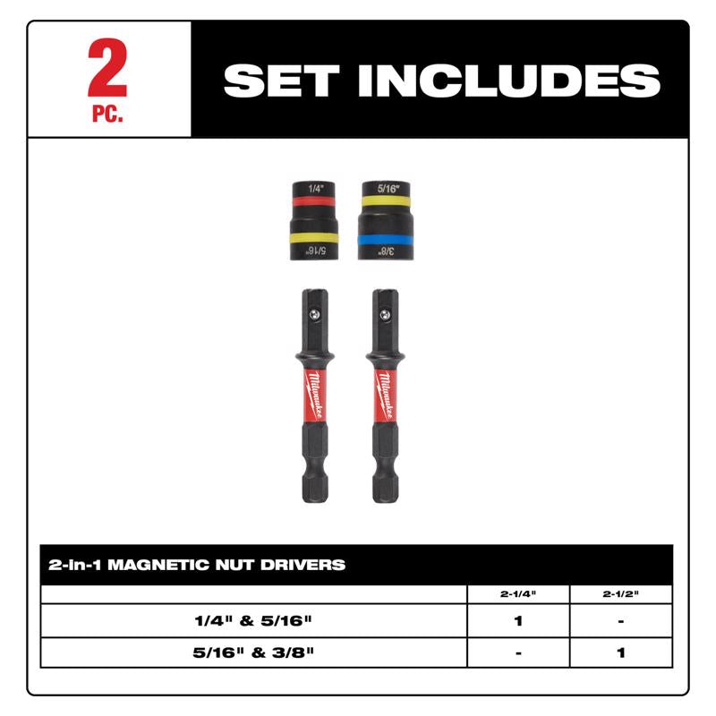 Milwaukee Quik-Clear 1/4 in. X 2.513 in. L Steel Magnetic Nut Driver Set 2 pk
