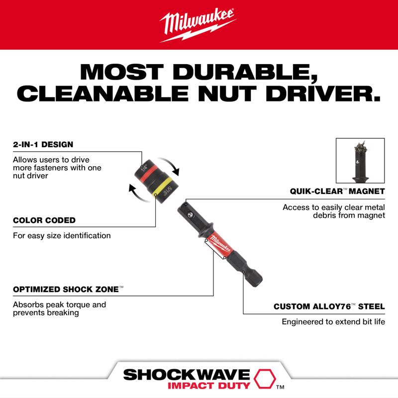 Milwaukee Quik Clear 1/4 and 5/16 in. X 2.425 in. L Steel Magnetic Nut Driver 1 each
