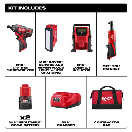 Milwaukee 12V Cordless Brushless 4 Tool Combo Kit