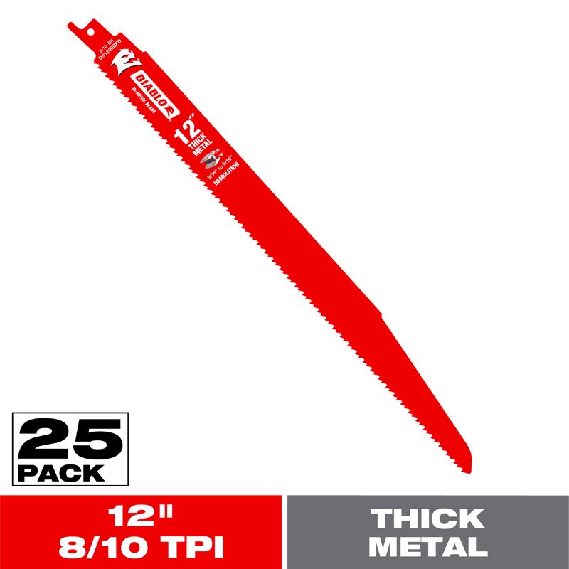 Diablo 12 in. Bi-Metal Reciprocating Saw Blade 8/10 TPI 25 pk
