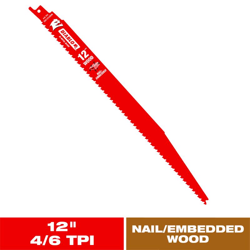 Diablo 12 in. Bi-Metal Reciprocating Saw Blade 4/6 TPI 1 pk