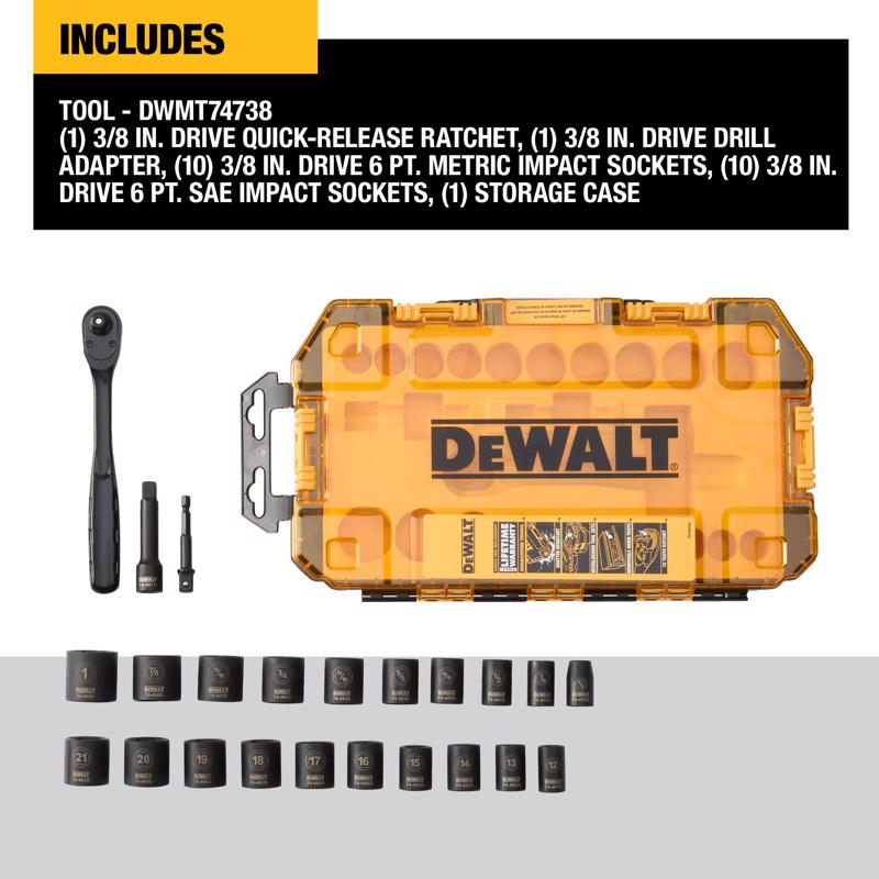 DeWalt 3/8 in. drive Metric/SAE 6 Point Impact Socket Set 23 pc