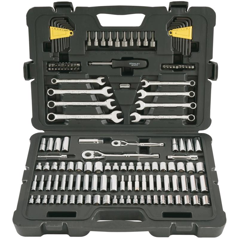 Stanley 1/4 and 3/8 in. drive Metric/SAE Mechanic's Tool Set 145 pc