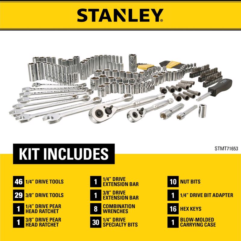 Stanley 1/4 and 3/8 in. drive Metric/SAE Mechanic's Tool Set 145 pc