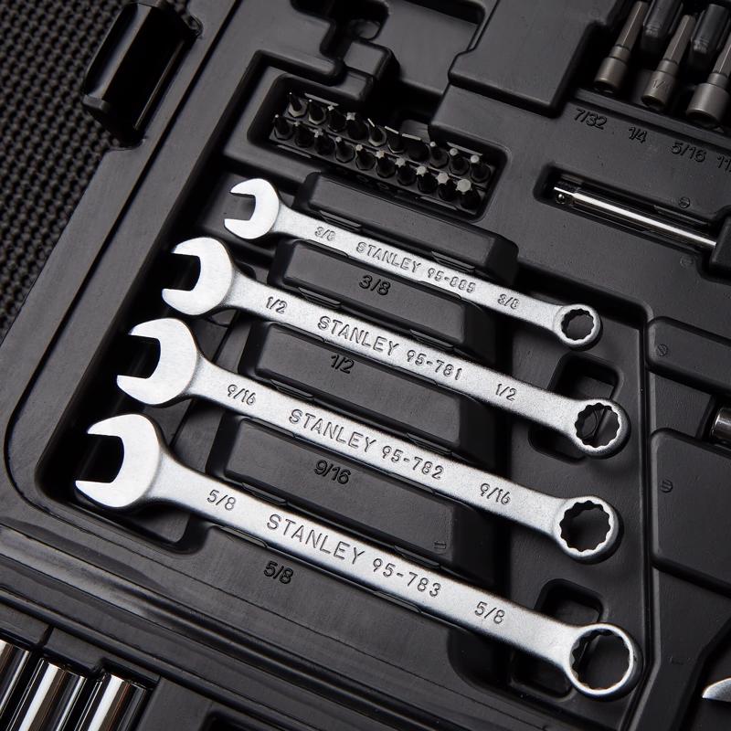 Stanley 1/4 and 3/8 in. drive Metric/SAE Mechanic's Tool Set 145 pc