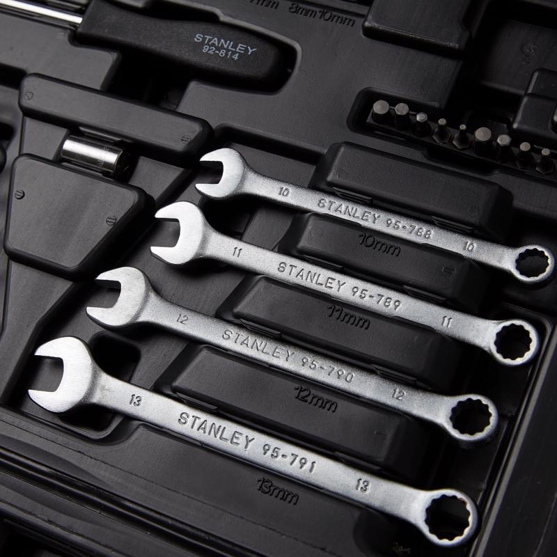 Stanley 1/4 and 3/8 in. drive Metric/SAE Mechanic's Tool Set 145 pc