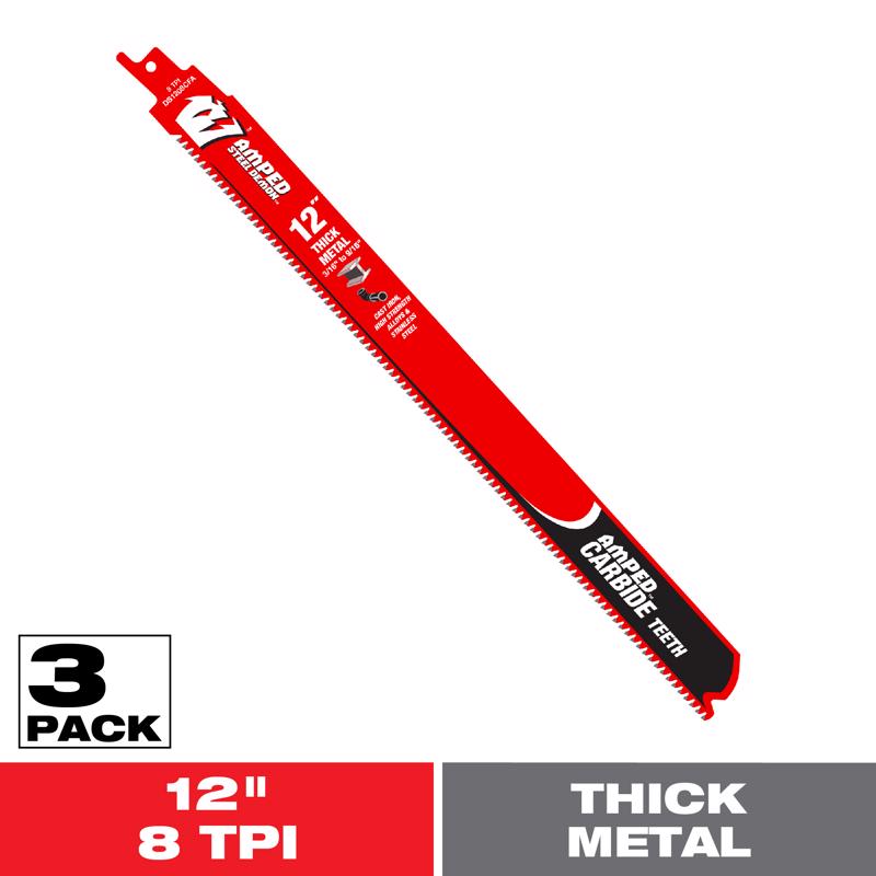 Diablo 12 in. Carbide Tipped Thick Metal Reciprocating Saw Blade 8 TPI 3 pk